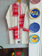 Handcrafted Off-White Cotton Men's Kurta with Sambalpuri Ikat Patchwork