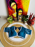 Handcrafted Cerulean Blue Cotton Jamdani Padded Blouse