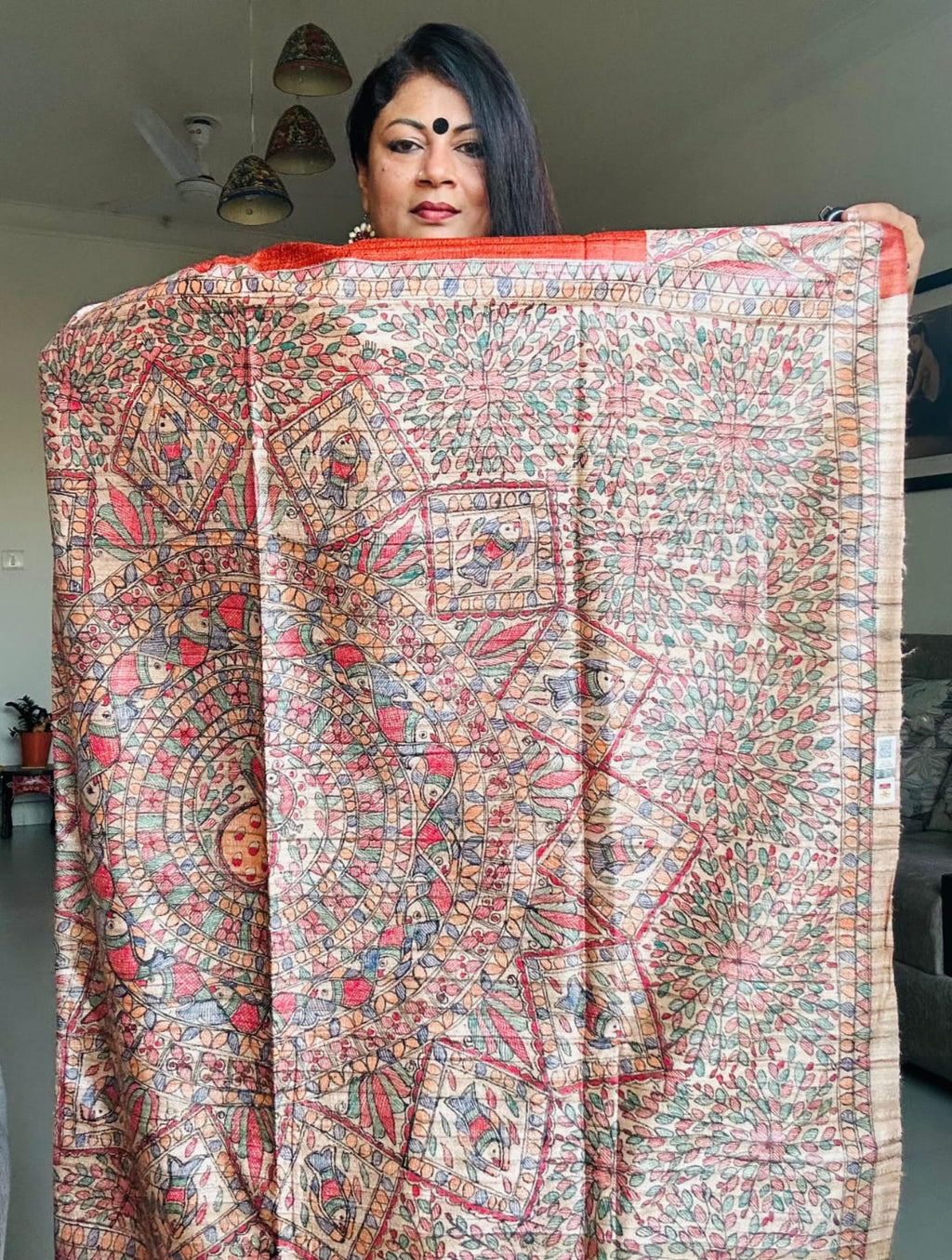 Handpainted Madhubani Tussar Gicha (Rust)