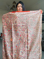 Handpainted Madhubani Tussar Gicha (Rust)