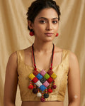 Handcrafted Colorful Fabric Patchwork Geometric Statement Necklace Set