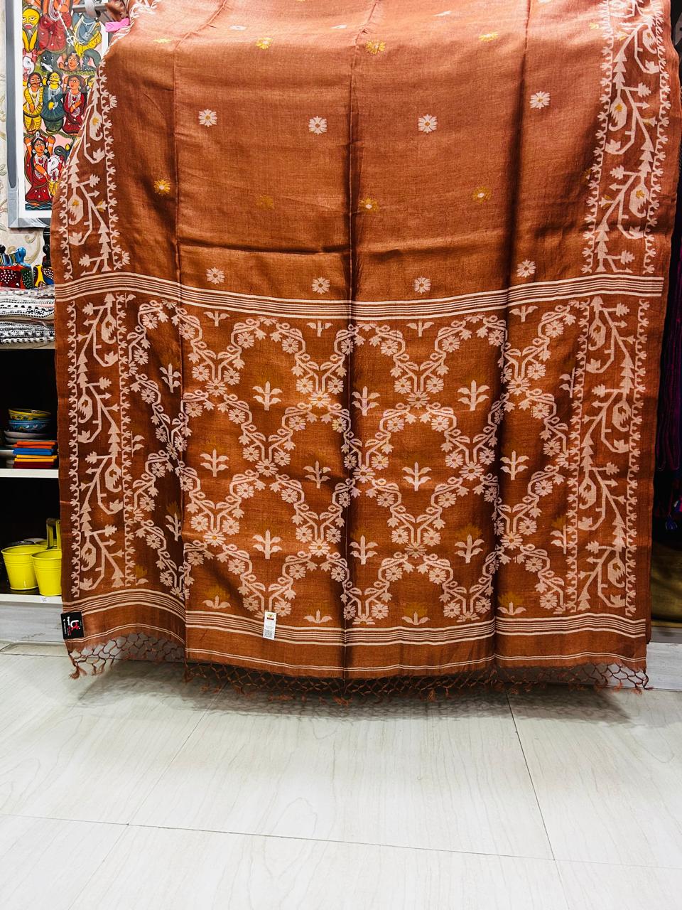Handwoven Tussar Jamdani (Copper)
