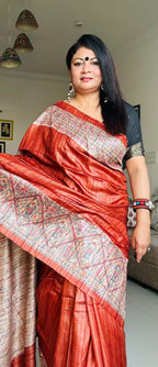 Handpainted Madhubani Tussar Gicha (Rust)