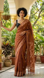 Handwoven Tussar Jamdani (Copper)