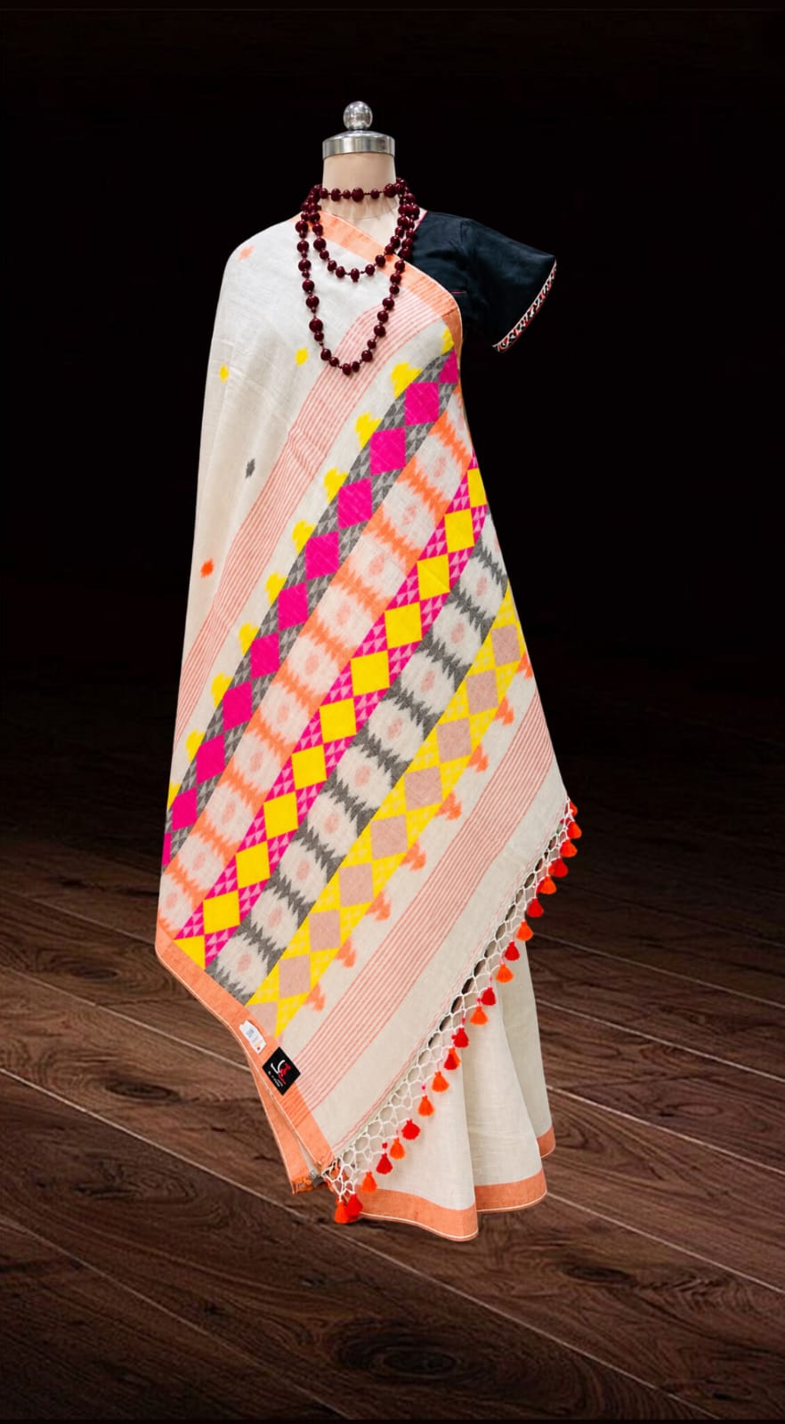 Handwoven Pure Linen Saree ( White )