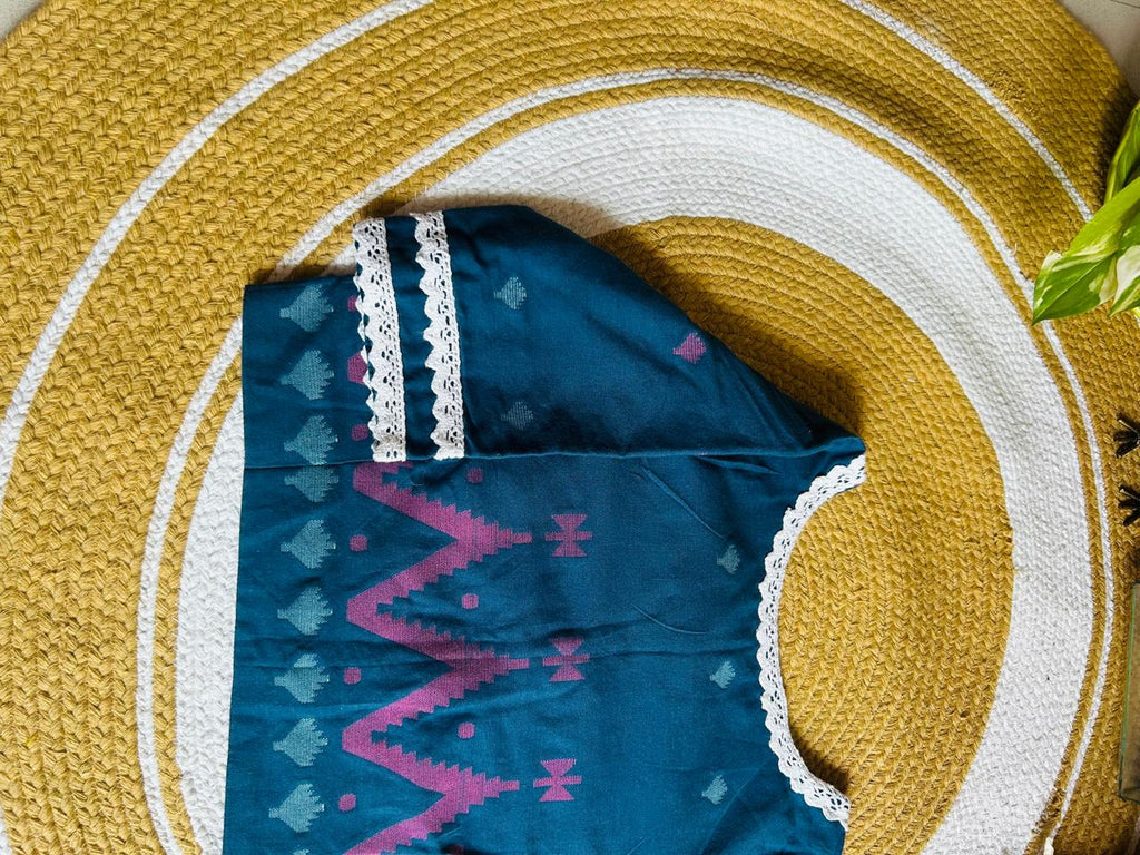 Handcrafted Azure Blue Cotton Jamdani Ready-to-Wear Blouse