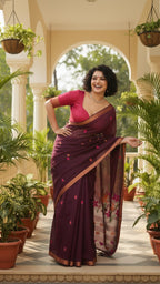 Handwoven Pure Linen Saree (Dark Brown)
