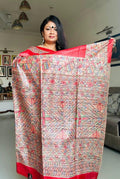 Handpainted Madhubani Tussar Gicha(Red)