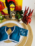 Handcrafted Cerulean Blue Cotton Jamdani Padded Blouse