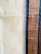 Handcrafted White Gadwal Cotton Saree with Bronze & Black Zari Border