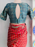 Front view of teal printed modal padded blouse