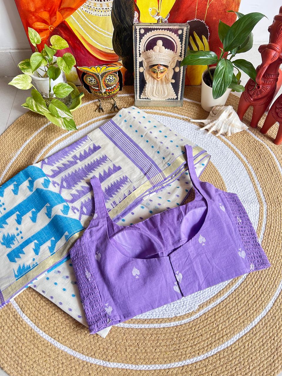 Lavender Pure Cotton Woven Spade Motif Stretchable Readymade Blouse